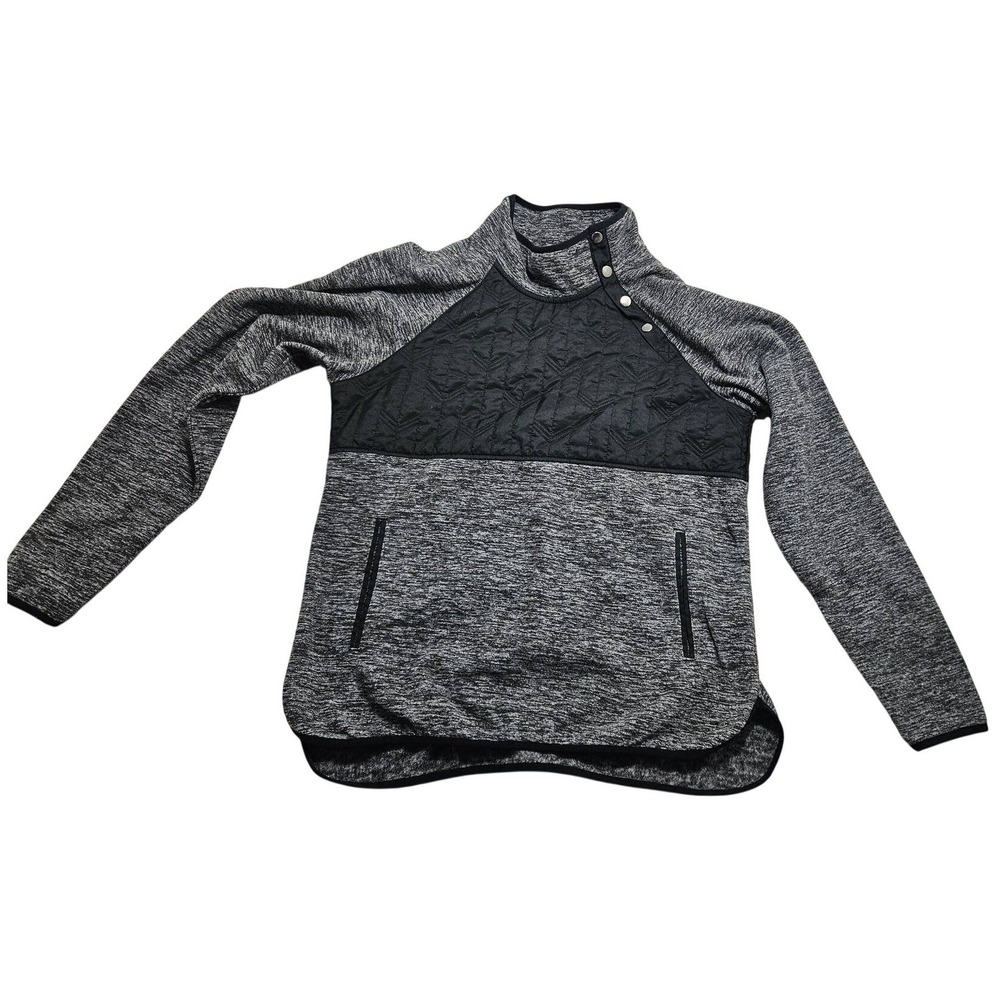 Legendary Whitetails Womens‎ Gray Black Quilted Snap Neck Pullover Sweatshirt LG